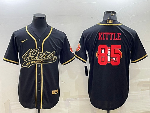 Men's San Francisco 49ers #85 George Kittle Black Gold Team Big Logo With Patch Cool Base Stitched Baseball Jersey